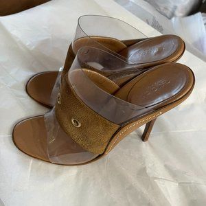 Gucci Women's Tan Leather Suede & Clear Heels